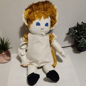 Yellow Floral Rag Doll with Black Shoes